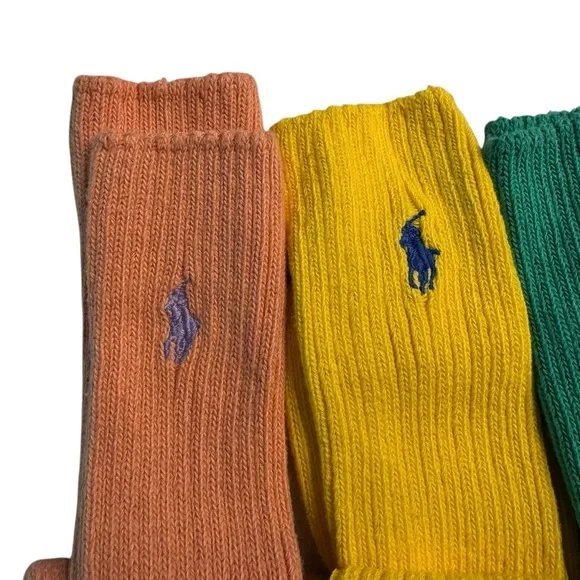 Vtg NOS Polo Ralph Lauren Crew Socks Lot Mens Teal Ribbed Pony Logo 5 Pair Multi - Picture 8 of 10